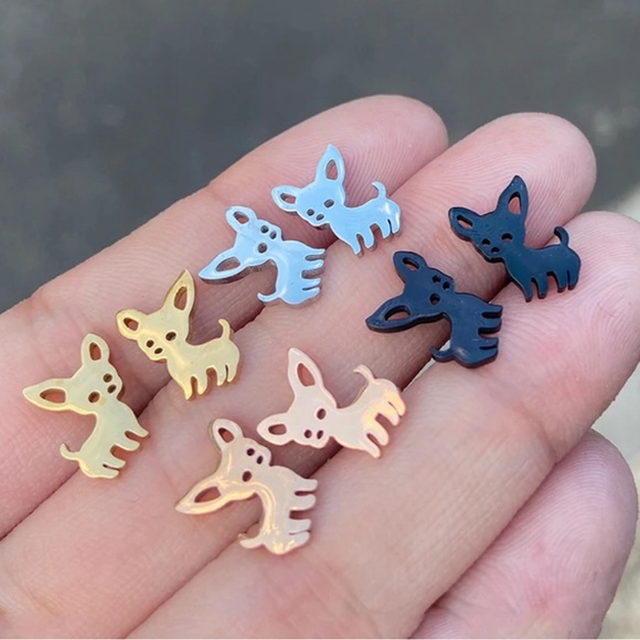 BLACK Chihuahua Minimalist Stainless Steel Stud Earrings with Gift Bag - Picture 6 of 6